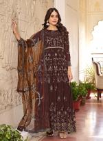 Faux Georgette Brown Eid Wear Embroidery Work Anarkali Suit